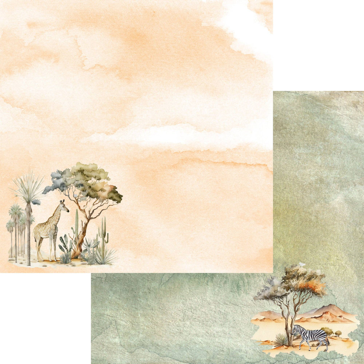 SSC Designs, Watercolor Wildlife Collection Giraffe & Zebra 12 x 12 Double-Sided Scrapbook Paper