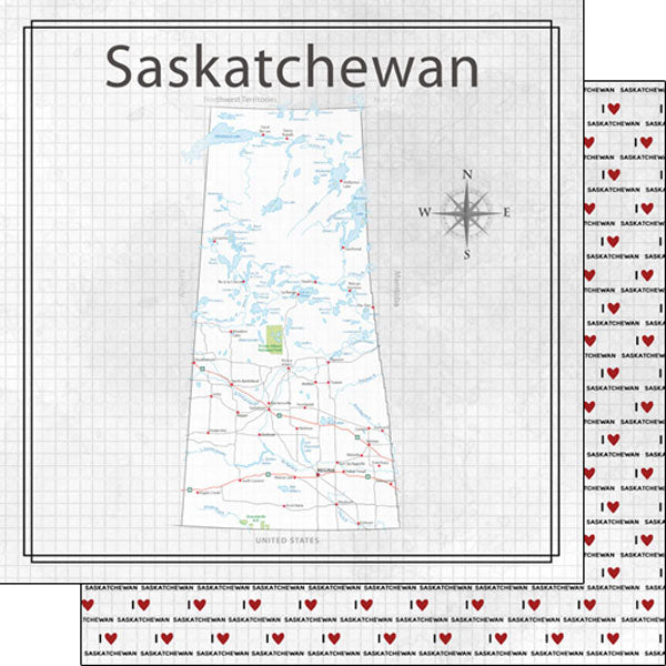 Scrapbook Customs, Canada, Saskatchewan Adventure Map Paper