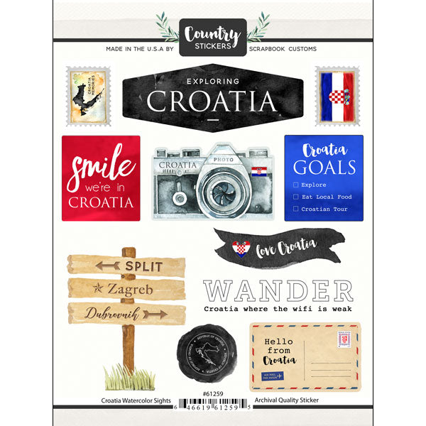 Scrapbook Customs, Croatia Watercolour Sticker