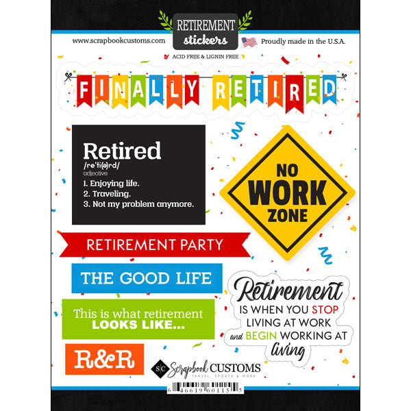 Scrapbook Customs, Happy Retirement Sticker