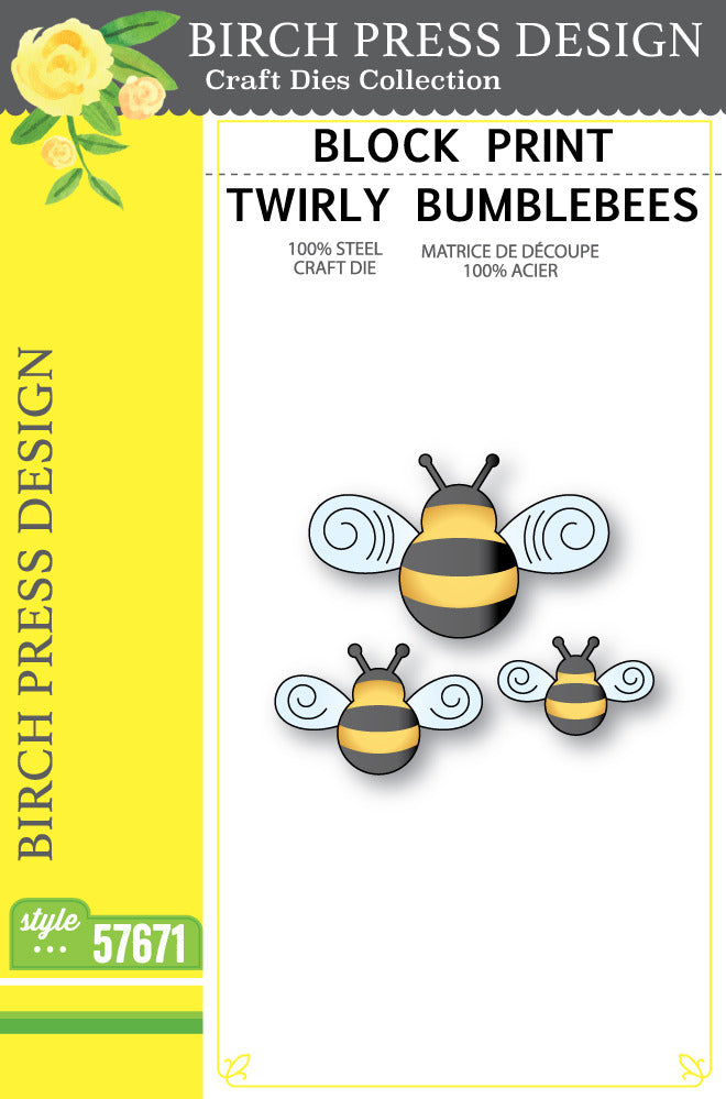 Birch Press Designs, Dies, Block Print Twirly Bumblebees