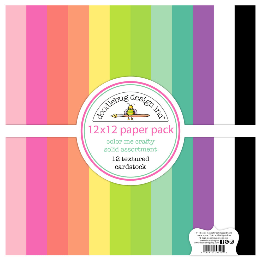 Doodlebug, 12X12 Textured Cardstock Pack, Color Me Crafty
