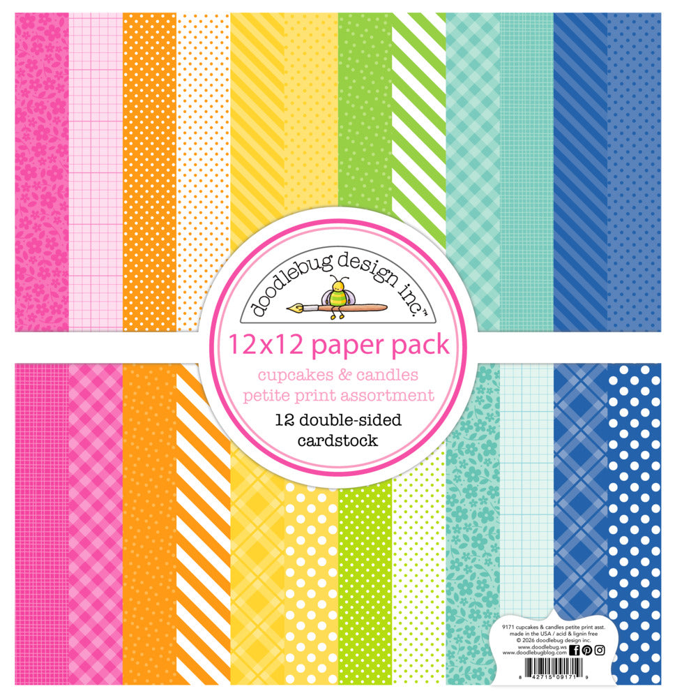 Doodlebug, 12X12 Petite Prints Paper Pack, Cupcakes & Candles Pre-order