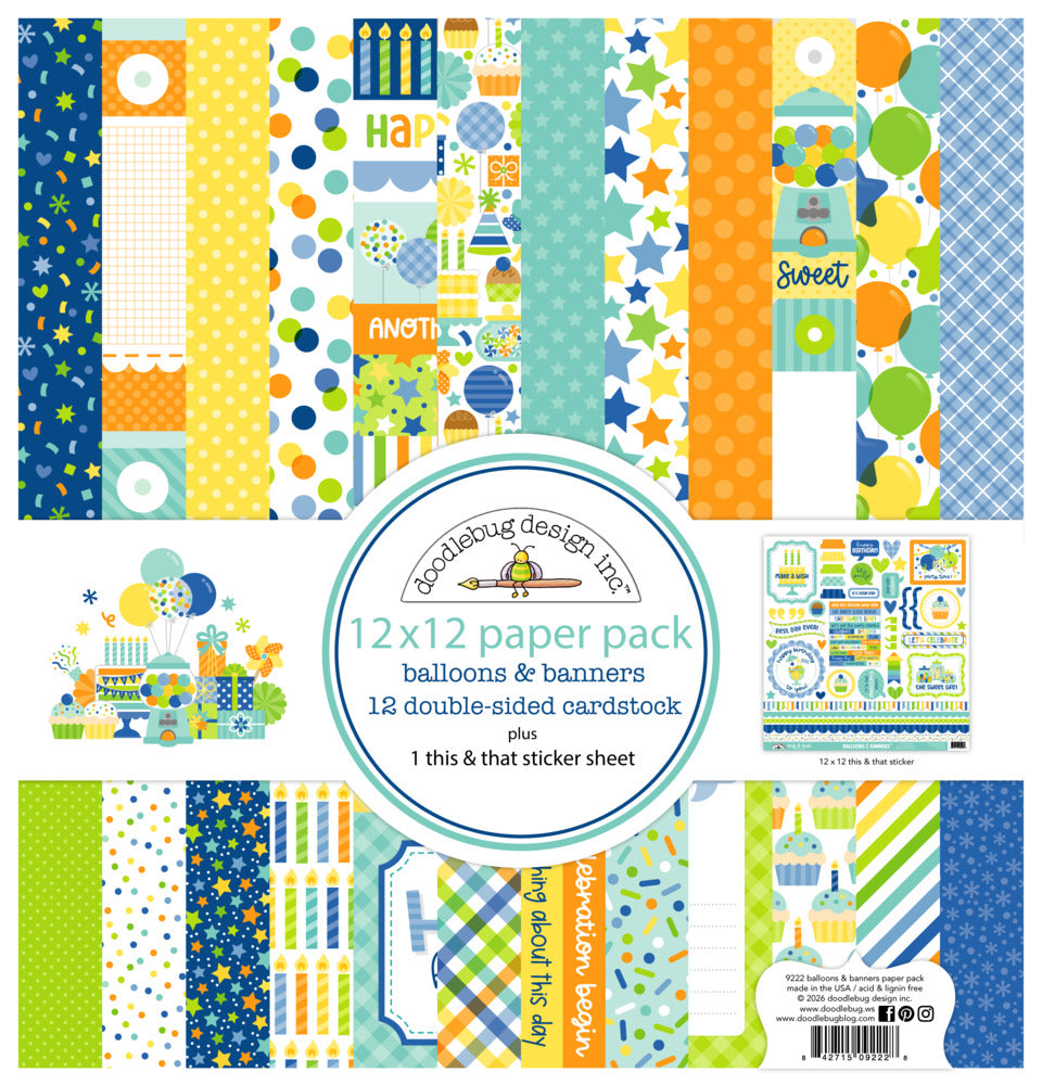 Doodlebug, 12X12 Paper Pack, Balloons & Banners