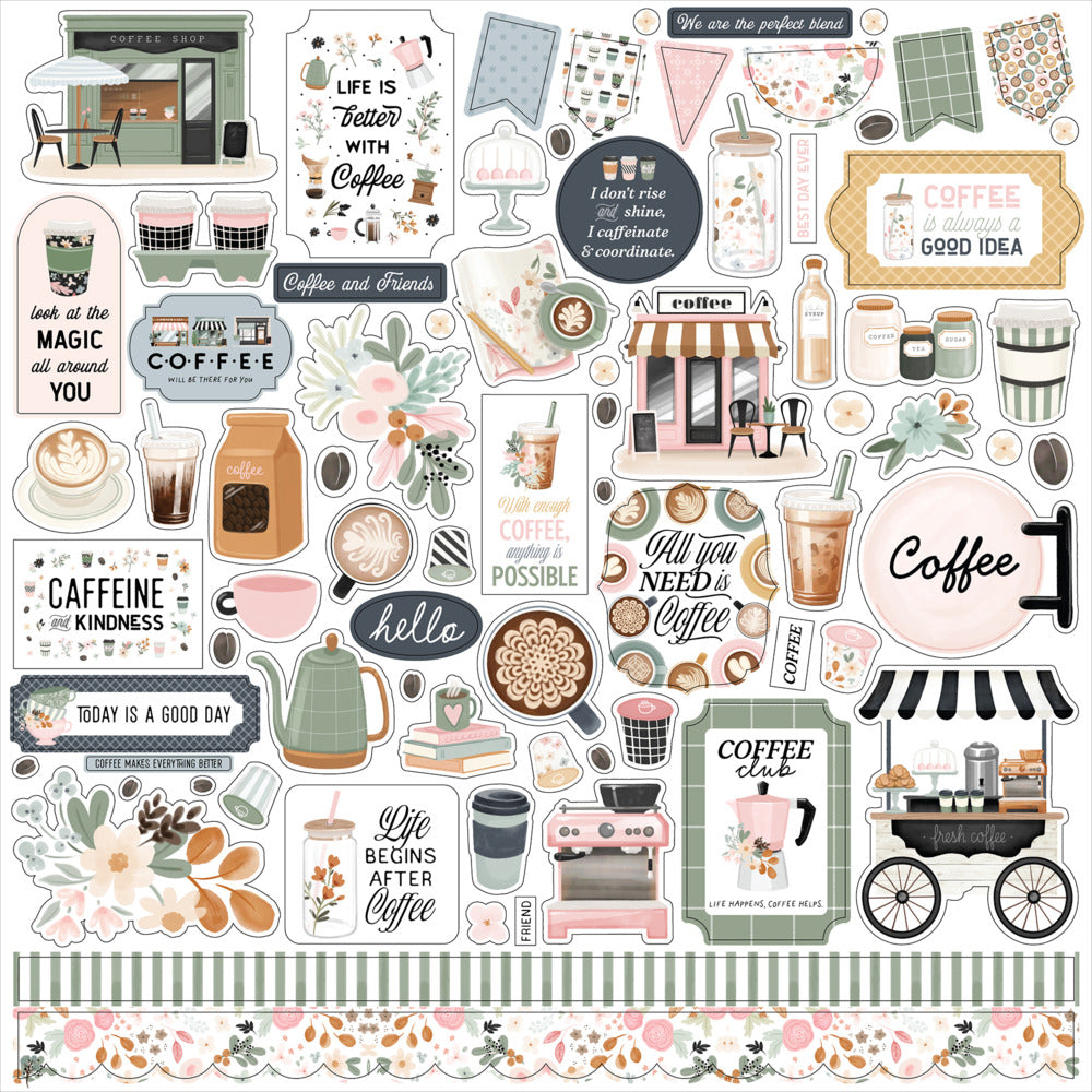 Echo Park, Coffee Shop, 12x12 Element Sticker Sheet