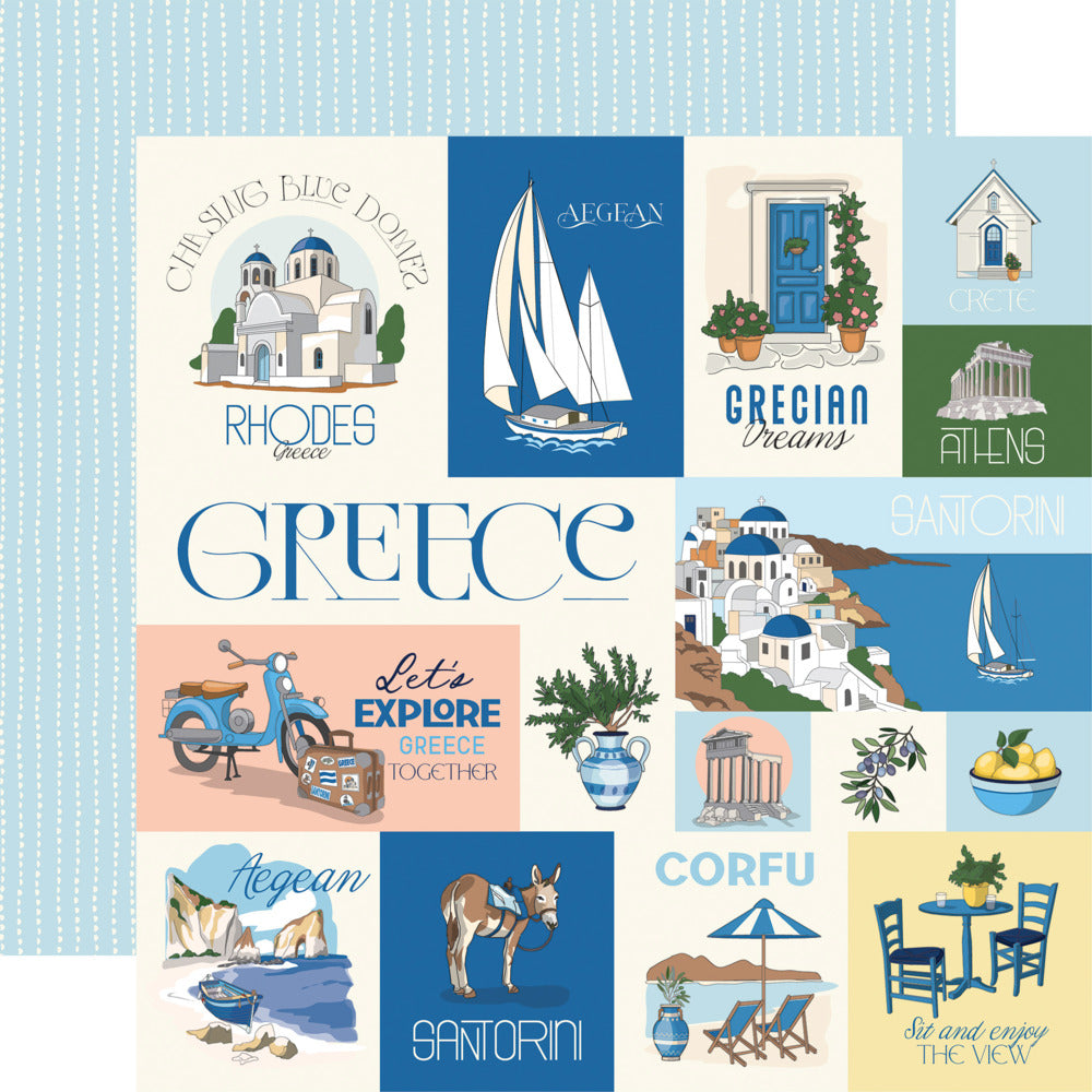 Echo Park, Carta Bella, 12X12 Patterned Paper, Greece - Journaling Cards