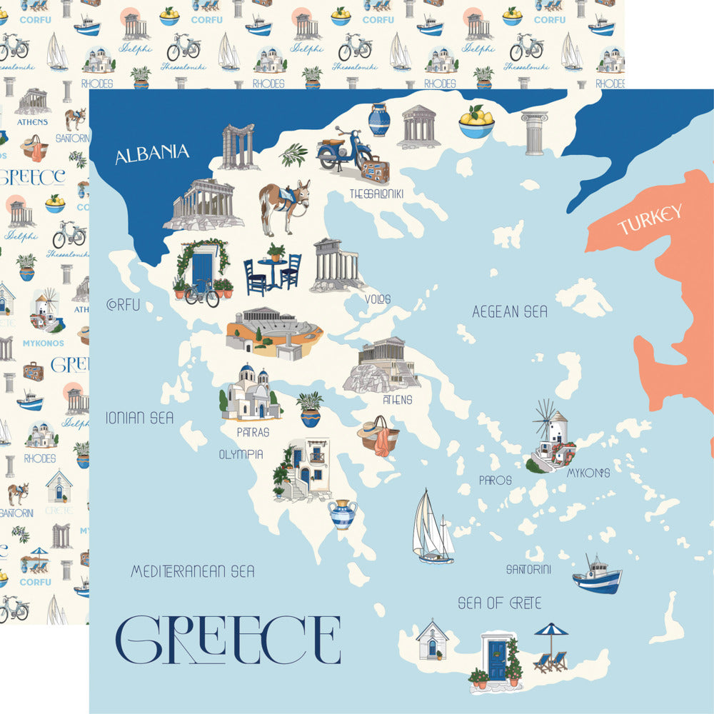 Echo Park, Carta Bella, 12X12 Patterned Paper, Greece - Map