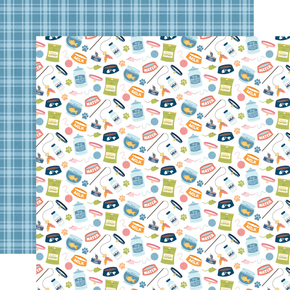 Echo Park, 12X12 Patterned Paper, Cat Lover - Cat Food And Toys