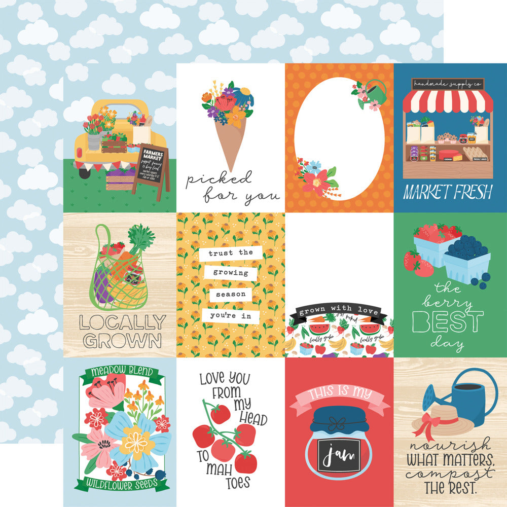 Echo Park, 12X12 Patterned Paper, Freshly Picked - 3x4 Journaling Cards