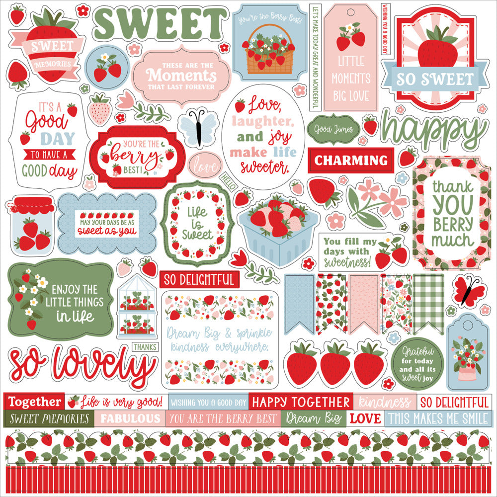 Echo Park, 12X12 Element Sticker Sheet, Strawberry Fields
