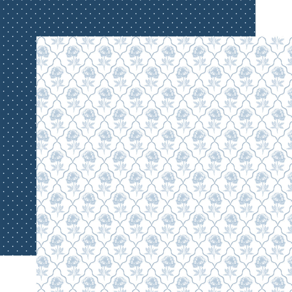 Echo Park, 12X12 Patterned Paper, Save the Date - Blue Block Floral