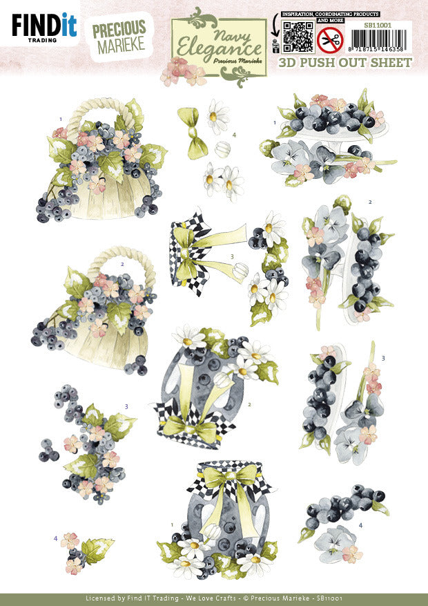 Find IT Trading, Precious Marieke 3D Push Out Sheet, Navy Elegance - Blueberries SB11001