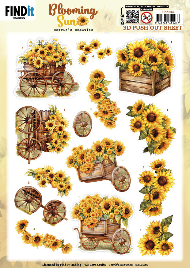 Berries Beauties, 3D Push Out Sheet, Blooming Sun - Sunflower Wagon SB11034