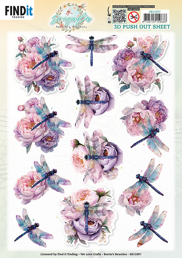 Berries Beauties, 3D Push Out Sheet, Dragonflies - Lilac SB11097