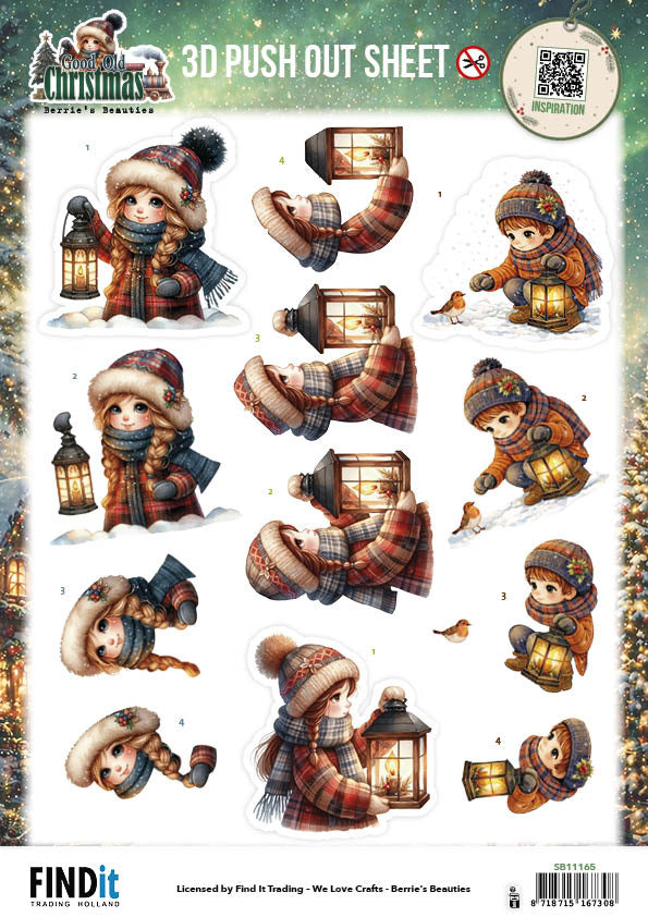 Berries Beauties 3D Push Out Sheet, Good Old Christmas - Girl SB11165