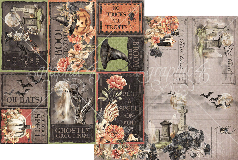 Graphic 45, 12X12 Patterned Paper, Ghostly Greetings - If the Broom Fits