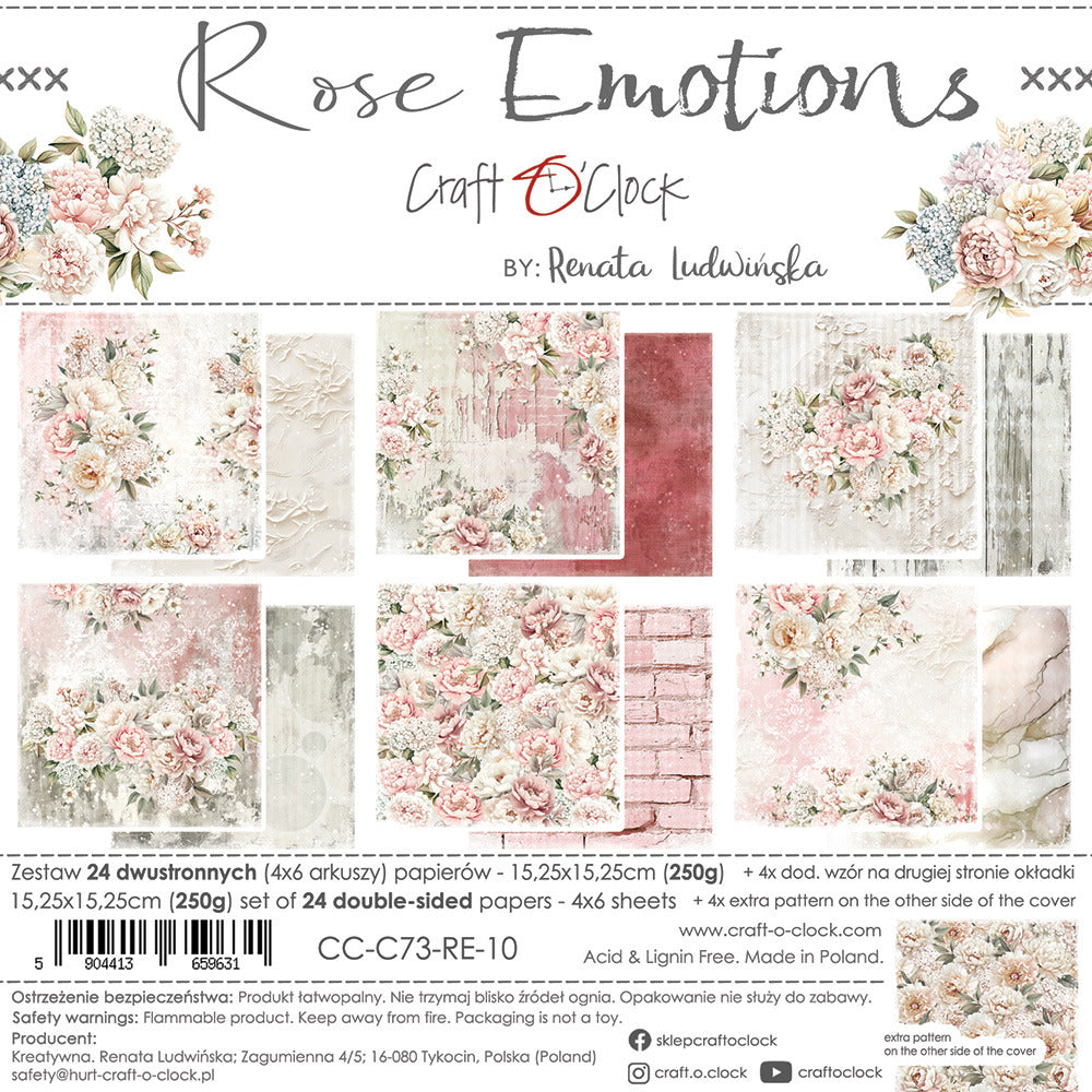 Craft O’Clock, 6 x 6 Mix Paper Pad, Rose Emotions