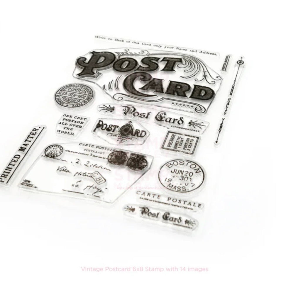 The Stamp Market, Vintage Postcard Set Stamp & Die cut