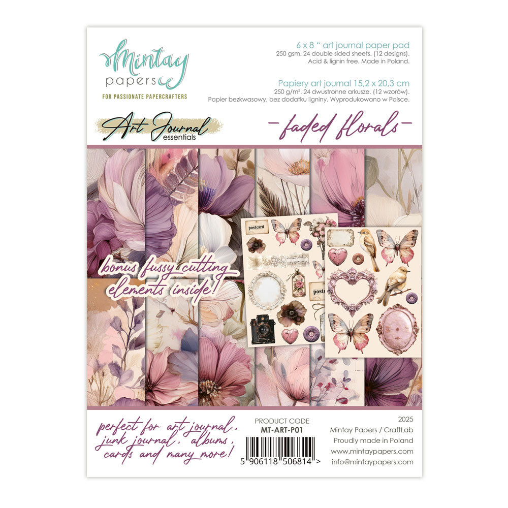 Mintay Paper, 6x8 Art Journal Paper Pad, Faded Florals