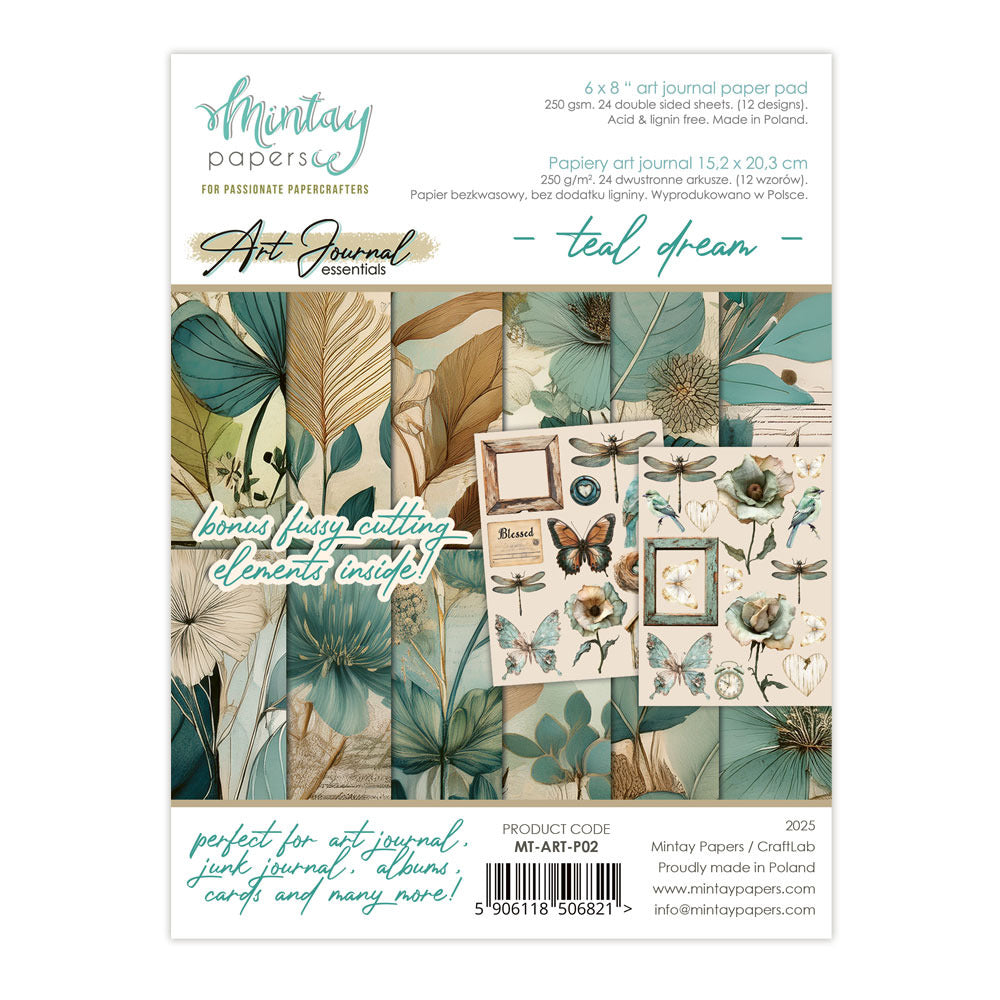 Mintay Paper, 6x8 Art Journal Paper Pad, Teal Dream