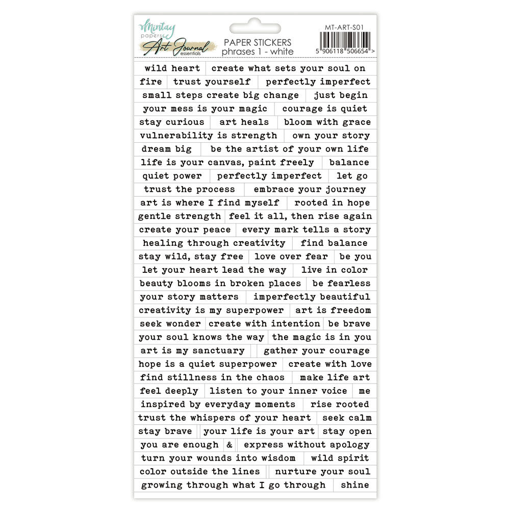 Mintay Paper, 6X12 Art Journal Paper Stickers, Phrases 1 - White