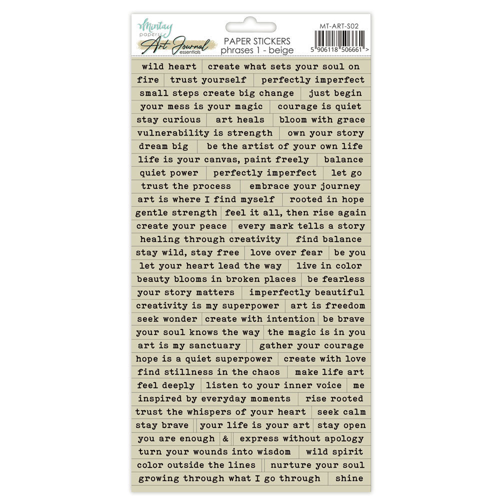 Mintay Paper, 6X12 Art Journal Paper Stickers, Phrases 1 - Beige