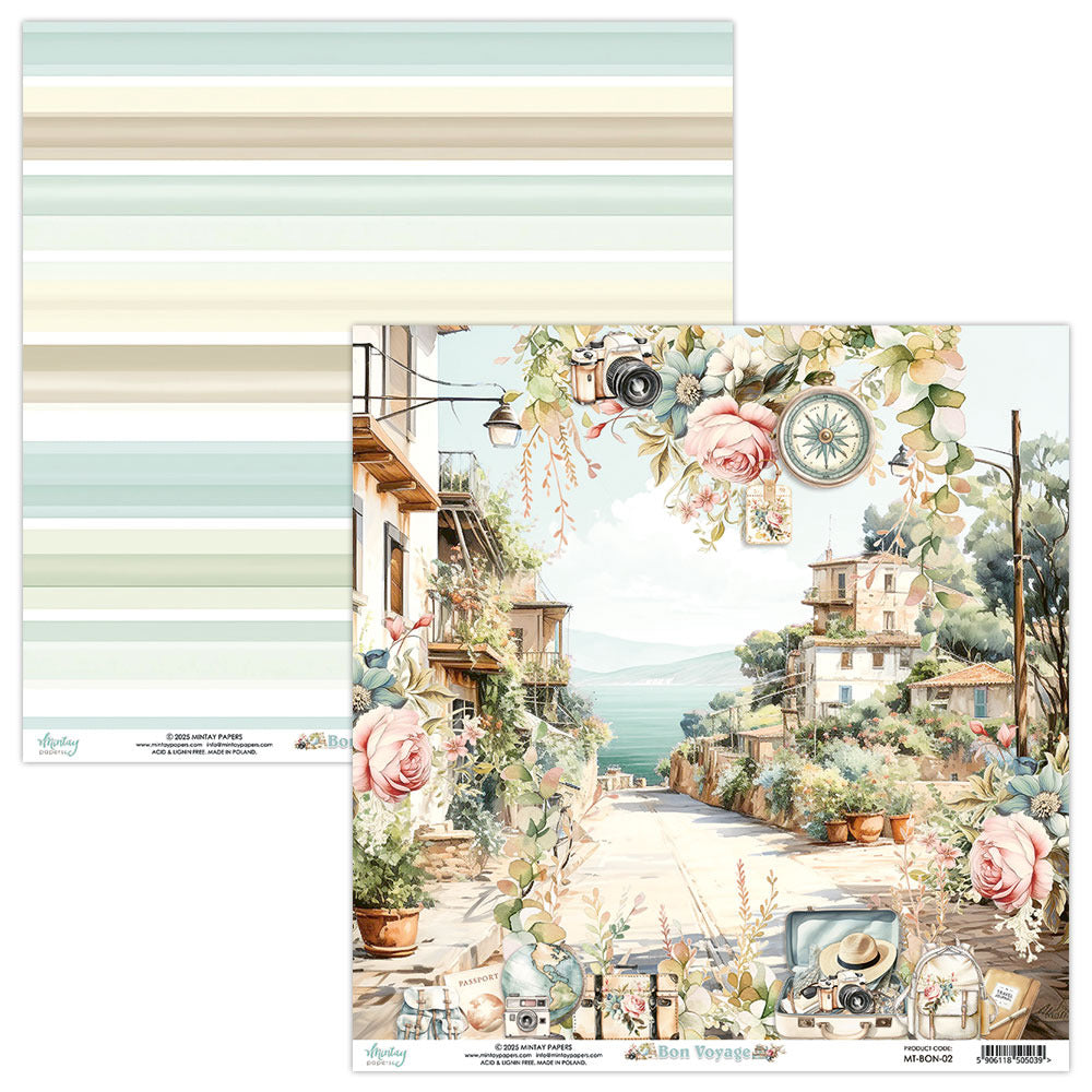 Mintay, 12X12 Patterned Paper, Bon Voyage 02