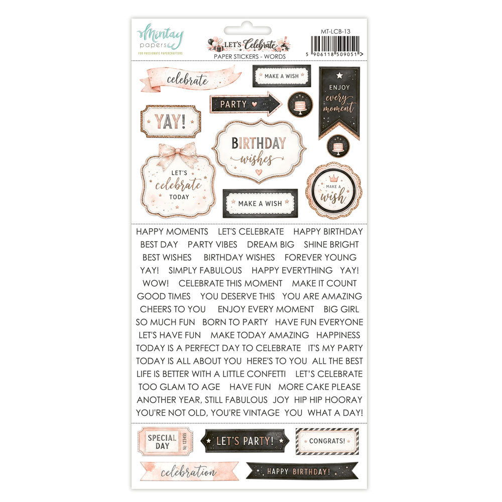 Mintay, 6X12 Paper Stickers, Let's Celebrate - Words