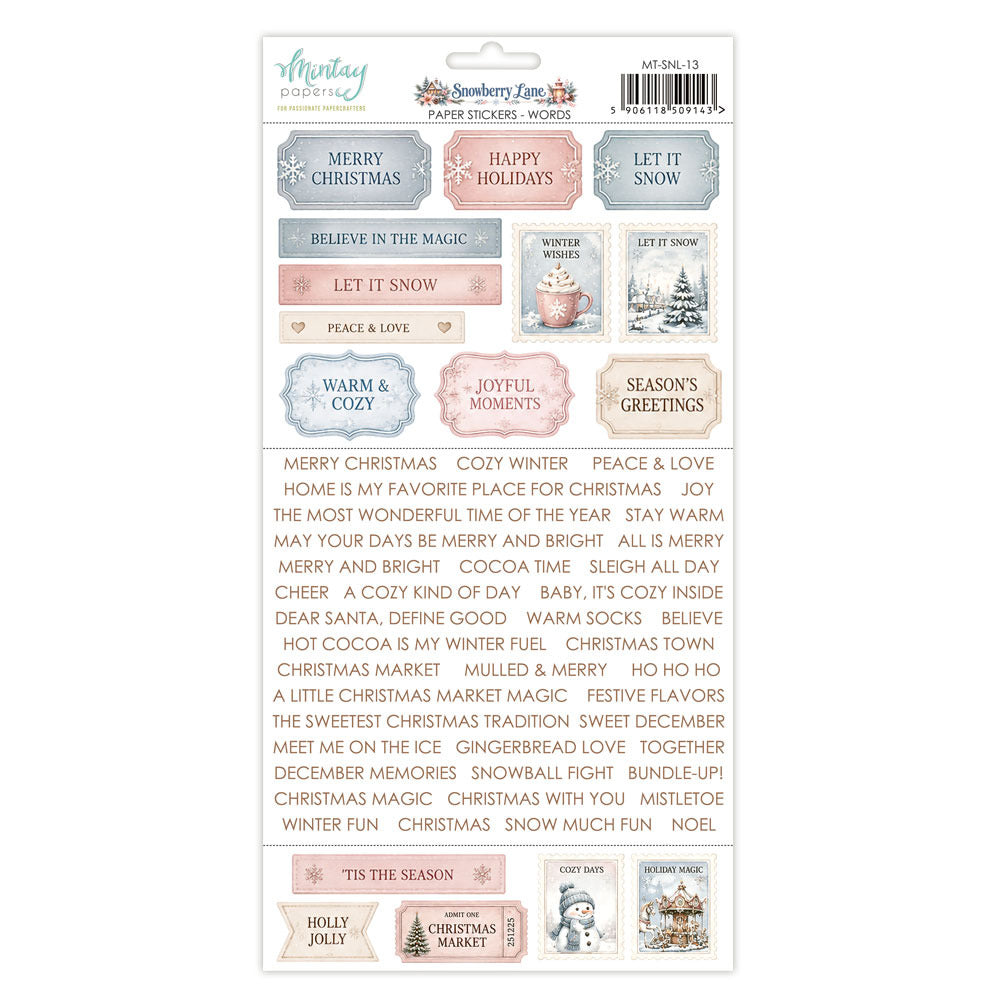 Mintay, 6X12 Paper Stickers, Snowberry Lane - Words Pre-order