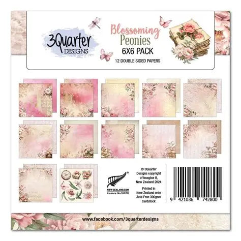 3 Quater Designs, Blossoming Peonies 6x6 Paper Pack