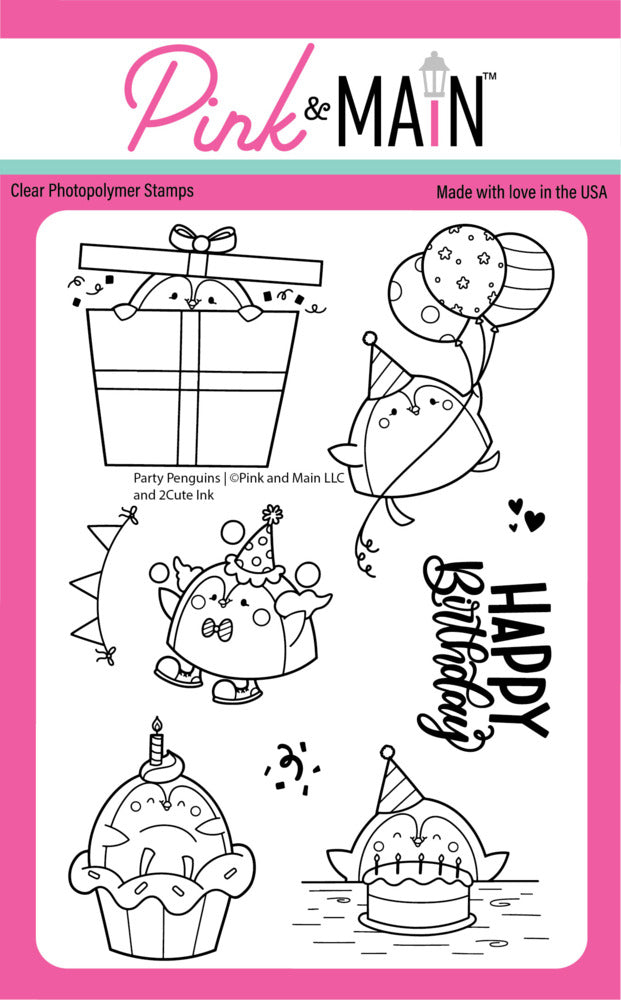 Pink & Main, Party Penguins Clear Stamp