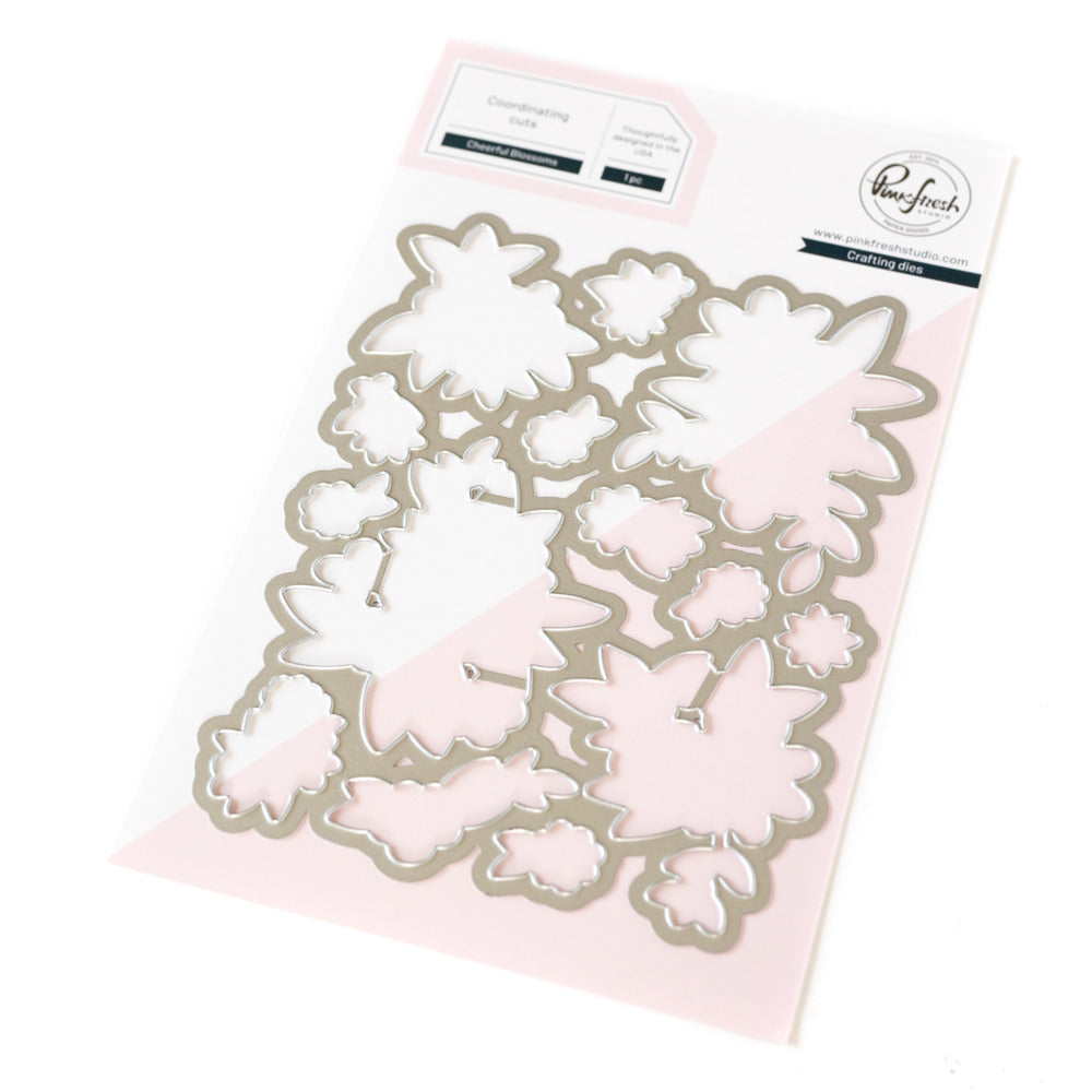 Pinkfresh Studio, Cheerful Blossoms Stamp, Die Cut & Stencil
