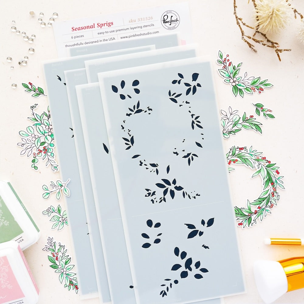 PinkFresh Studio, Stencil , Seasonal Sprigs