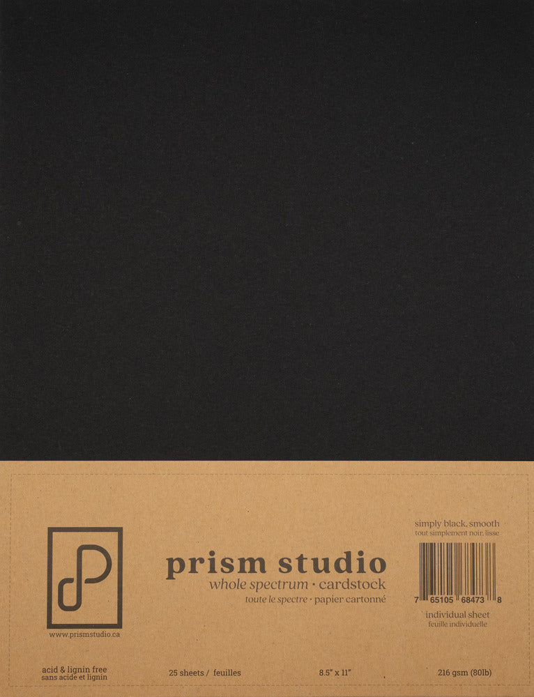 Prism Studio Smooth 8.5x11 Cardstock Pack, 25 sheets, Black 80 lb