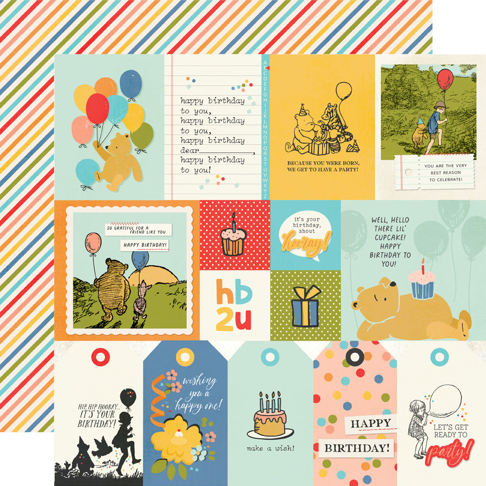Simple Stories, 12x12 Patterned Paper, Say Cheese Classic Pooh Birthday - Elements 1