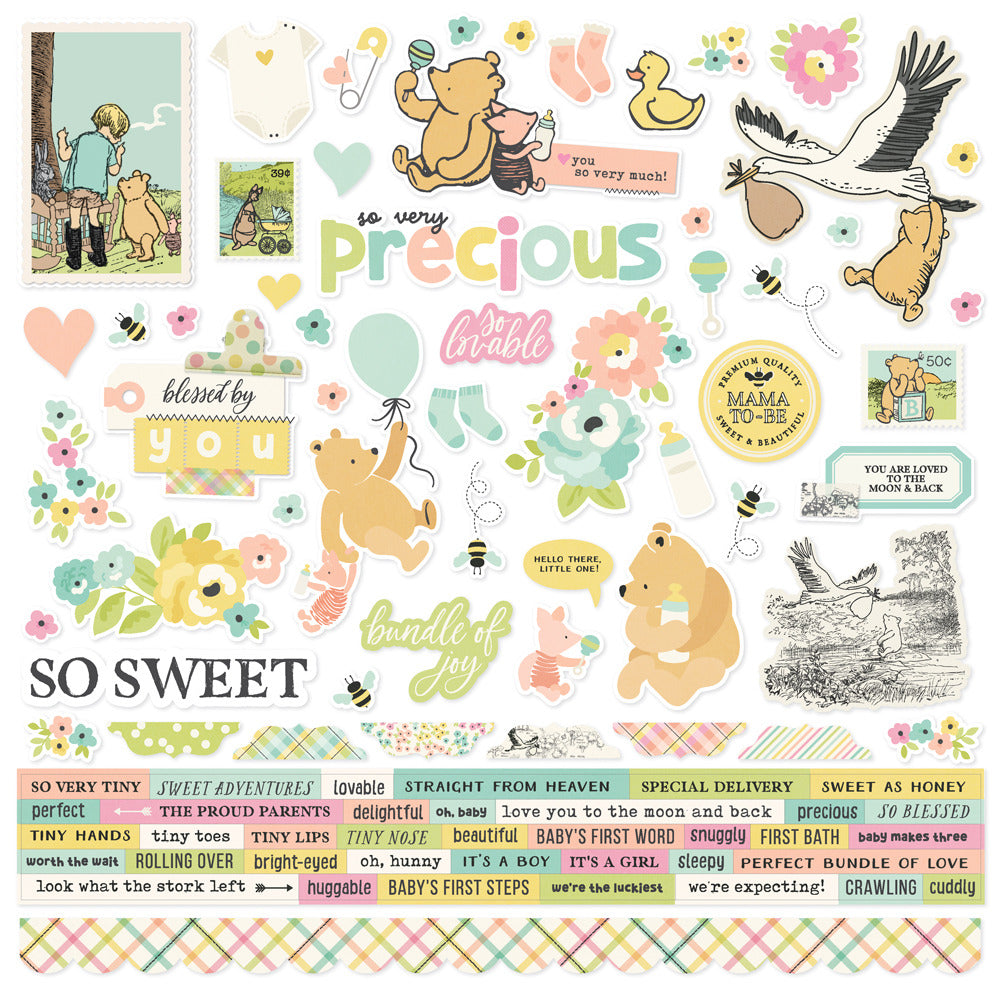 Simple Stories, 12X12 Cardstock Sticker Sheet, Say Cheese Classic Pooh Baby