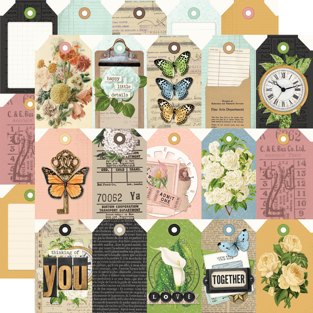 Simple Stories, 12X12 Patterned Paper, Simple Vintage Junk Drawer - Tag Elements