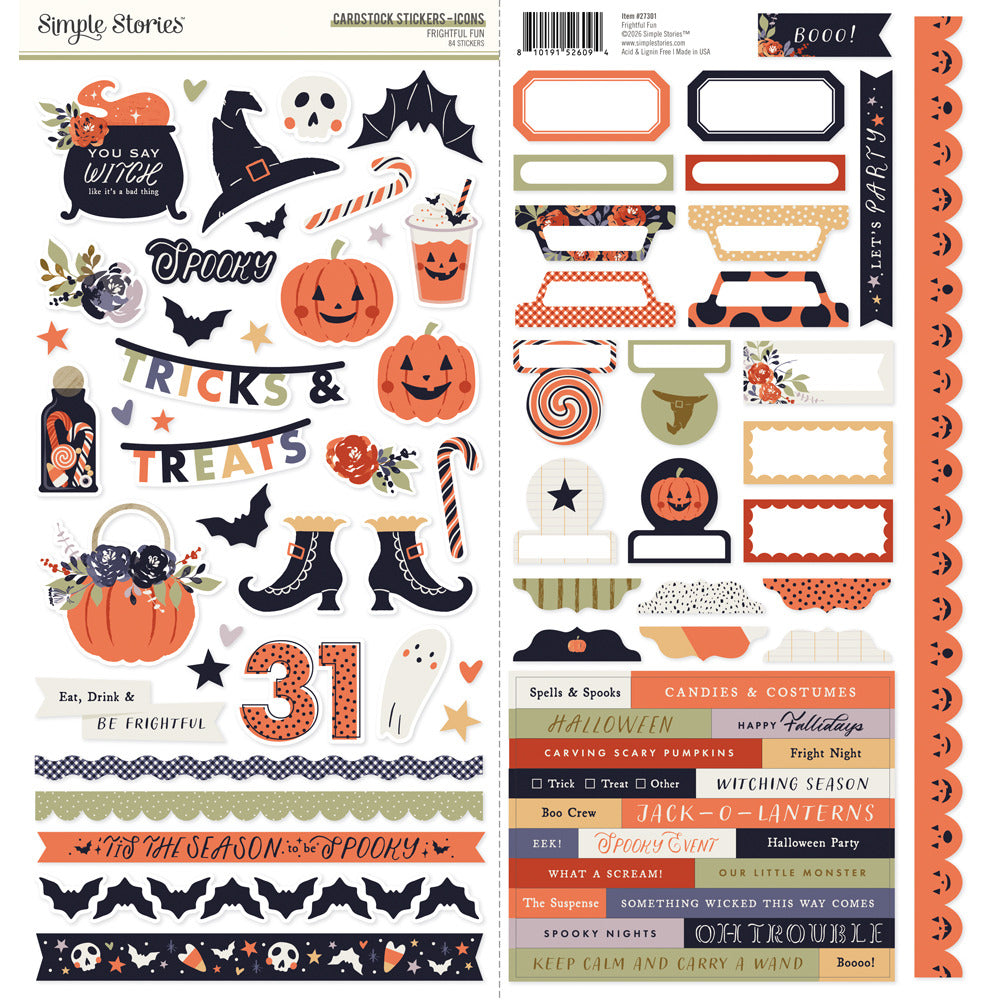 Simple Stories, Cardstock Stickers, Frightful Fun - Icons
