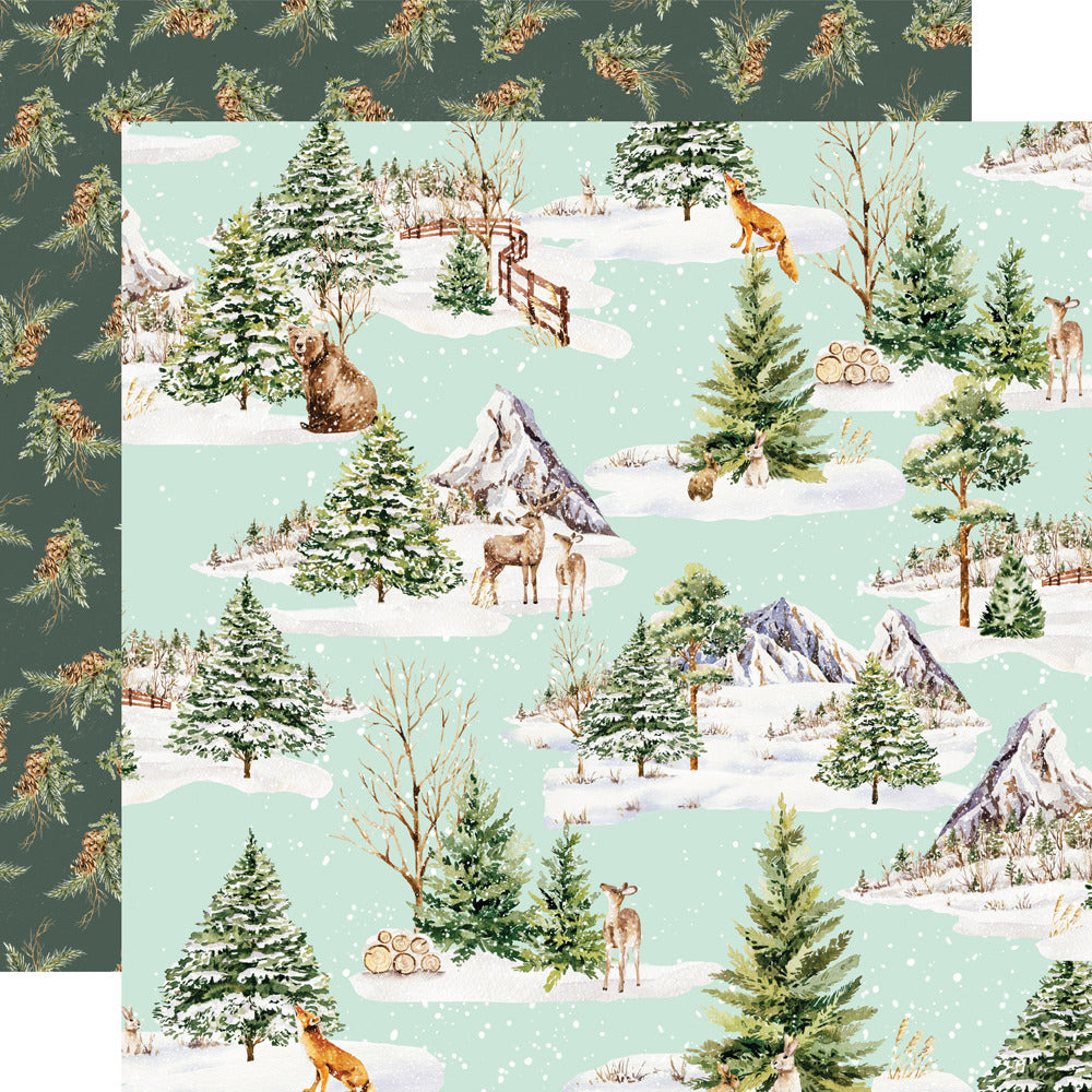 Simple Stories, 12X12 Patterned Paper, Simple Vintage Evergreen Memories - Fresh Snow