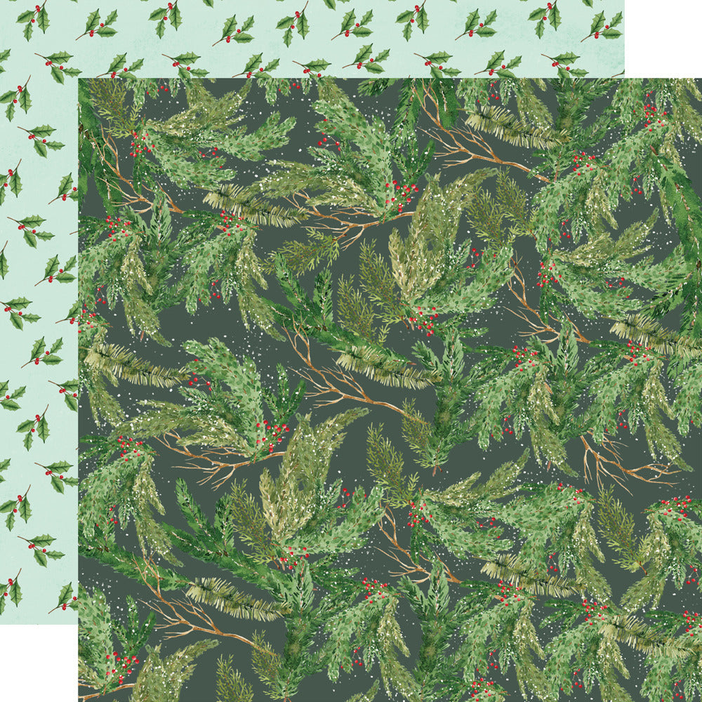 Simple Stories, 12X12 Patterned Paper, Simple Vintage Evergreen Memories - Pinecone & Evergreen