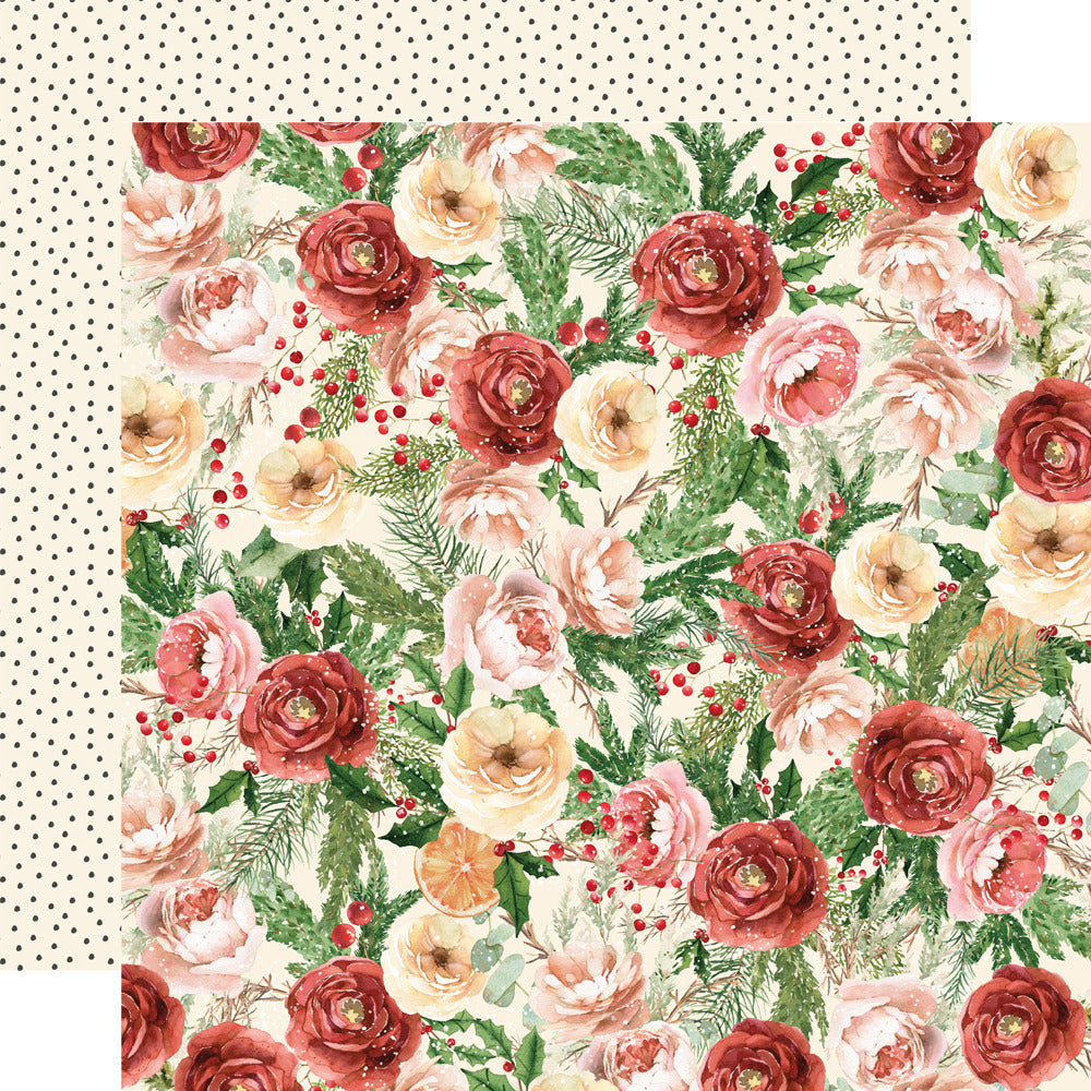Simple Stories, 12X12 Patterned Paper, Simple Vintage Evergreen Memories - Frosted Blooms
