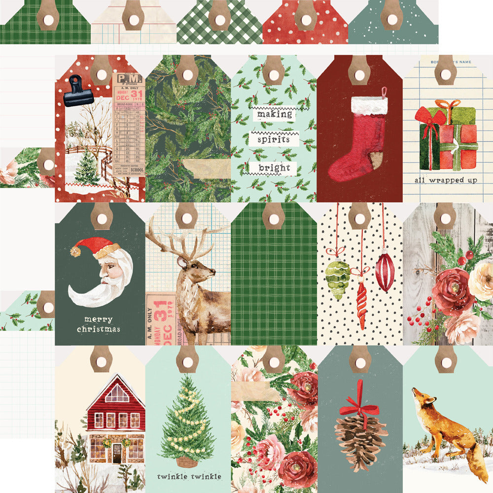 Simple Stories, 12X12 Patterned Paper, Simple Vintage Evergreen Memories - Tag Elements