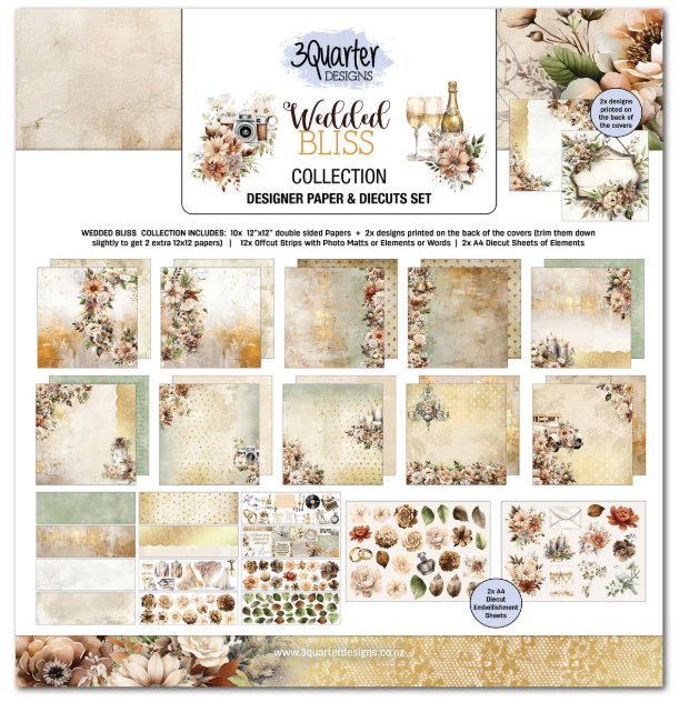 3 Quarter Designs, 12x12 Designer Paper & Diecuts Set, Wedded Bliss Collection
