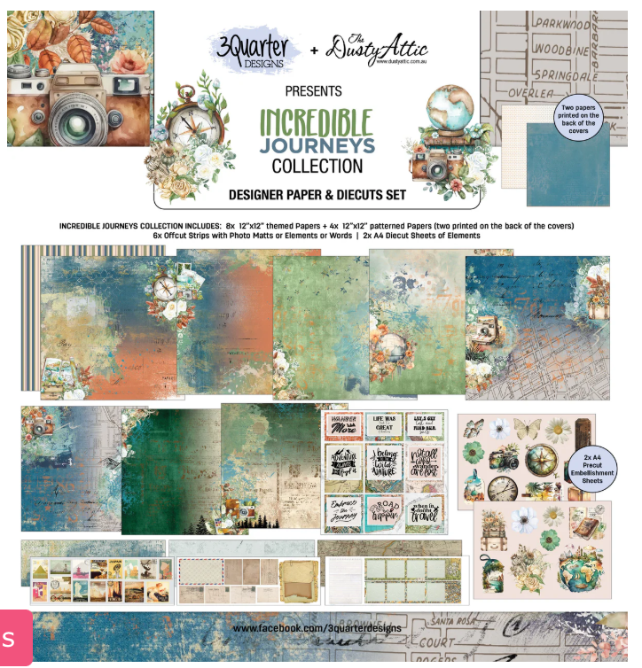 3 Quarter Designs, 12x12 Designer Paper & Diecuts Set, Incredible Journeys