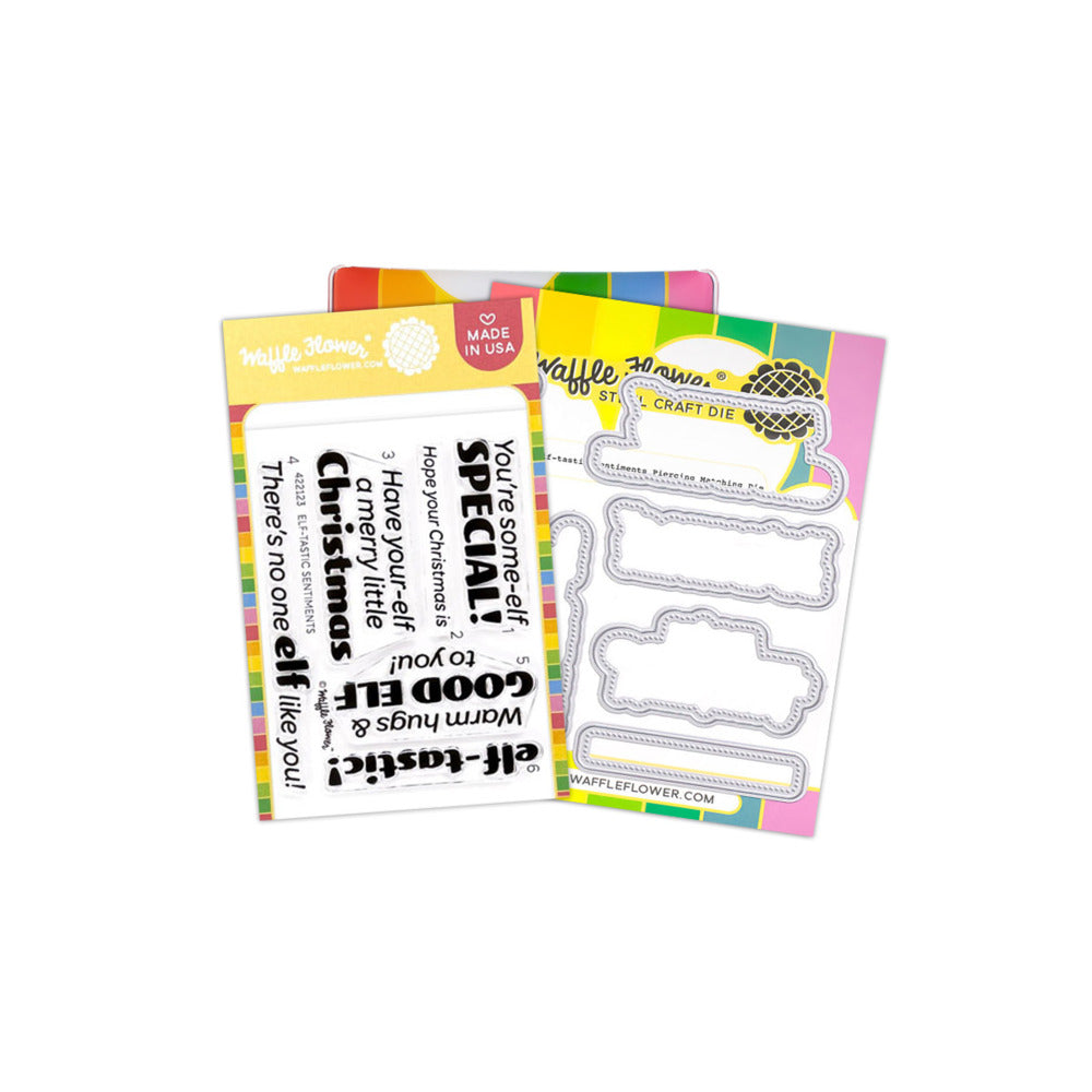 Waffle Flower, Clear Stamp & Die Combo, Elf-tastic Sentiments