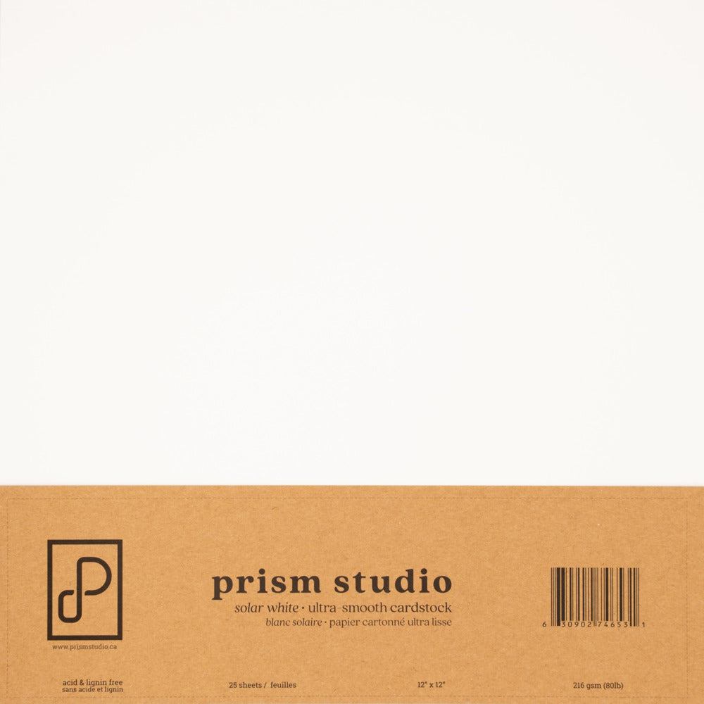 Prism Studio,Whole Spectrum Cardstock, Pack, 12x12-Solar White Cardstock 80 lb