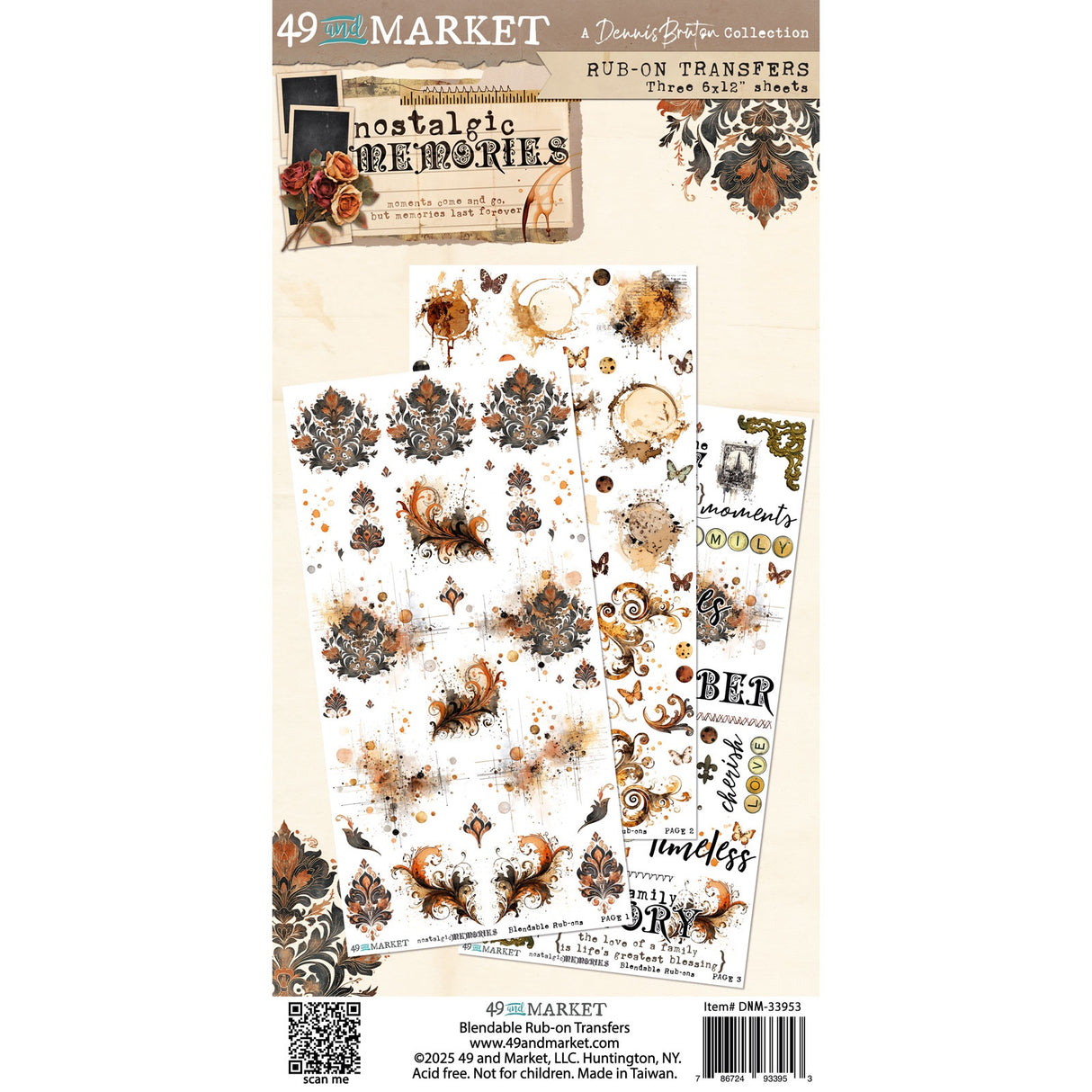 49 and Market, Nostalgic Memories, 6x12 Blendable Rub-On Transfers