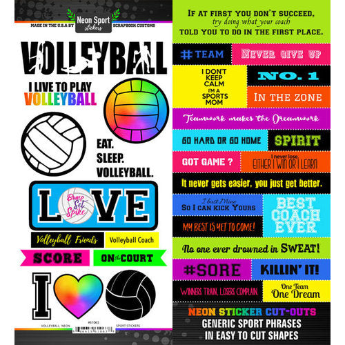 Scrapbook Customs, Neon Sports Stickers, Volleyball