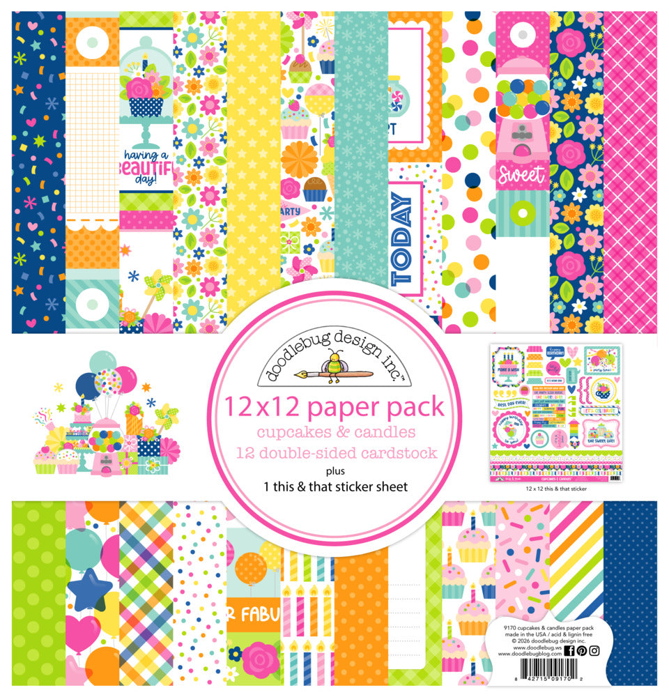 Doodlebug,  12X12 Paper Pack, Cupcakes & Candles Pre-order