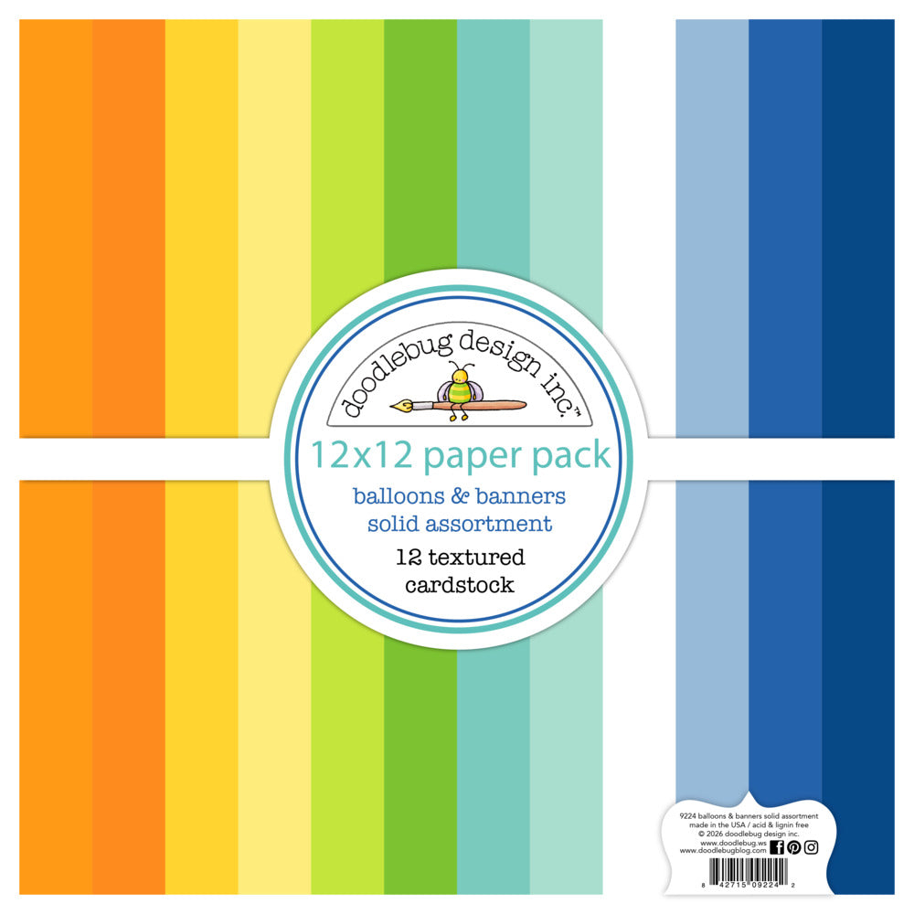 Doodlebug, 12X12 Textured Cardstock Pack, Balloons & Banners Pre-order